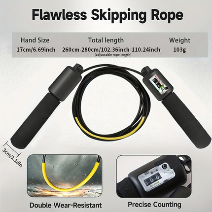 Adjustable Black Jump Rope with Counter & Foam Grip