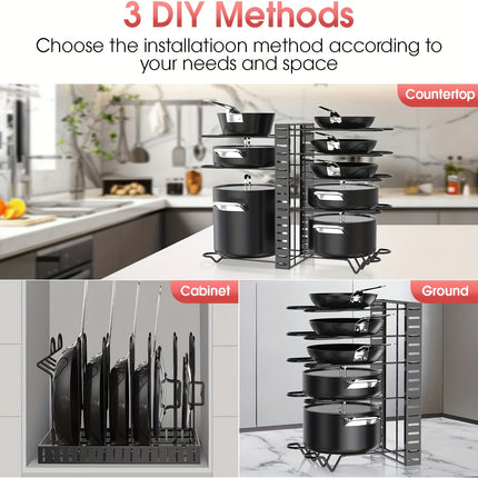 Upgraded 8-Tier Metal Pot Rack with Hooks
