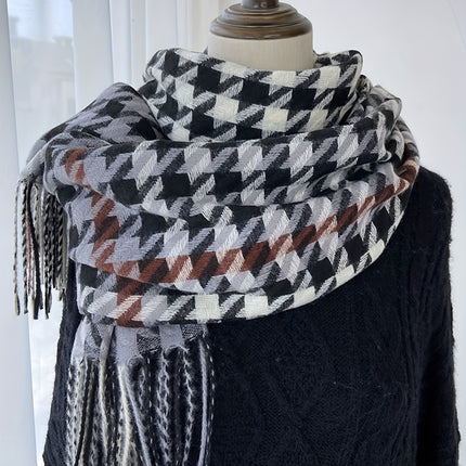 Luxurious Houndstooth Fringe Scarf