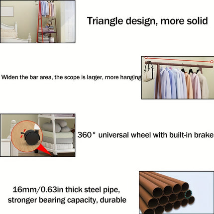 Mobile Multi-Tier Garment Rack with Wheels and Shelves