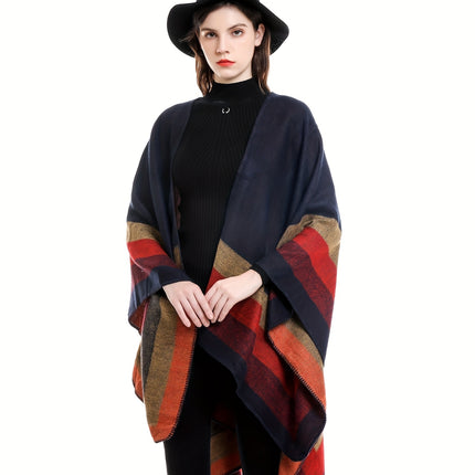 Plus Size Striped Plaid Shawl