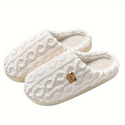 Cozy Striped Bear Print Slippers