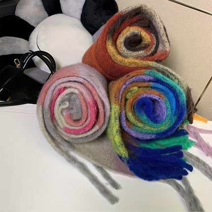Boho Rainbow Tassel Chunky Scarf