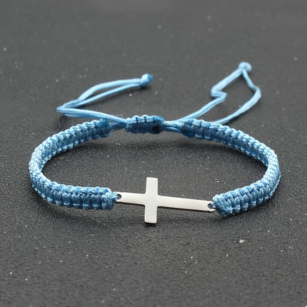 Men's Braided Stainless Steel Cross Bracelet