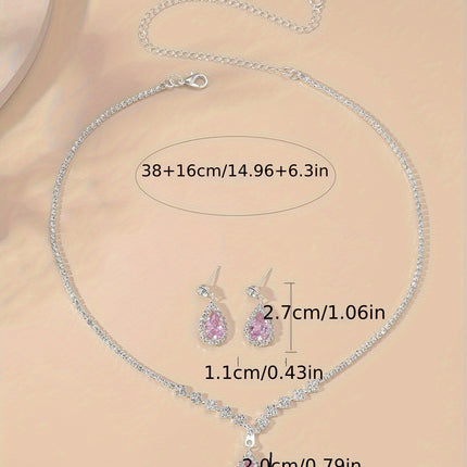 Elegant Silver-Plated Zirconia Necklace & Earring Set for Women - Monti Bargains