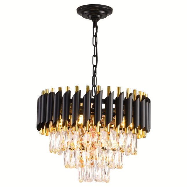 Elegant 3-Tier Black & Gold Crystal Chandelier - Modern Flush Mount