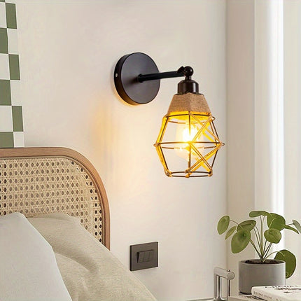 Rustic Woven Jute Wall Sconce - Adjustable Angle, E27 Socket