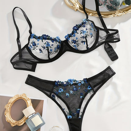 Floral Embroidered Lingerie Set
