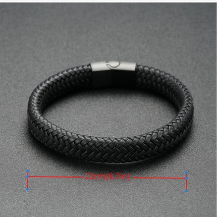 Men's Black Woven Leather Bracelet