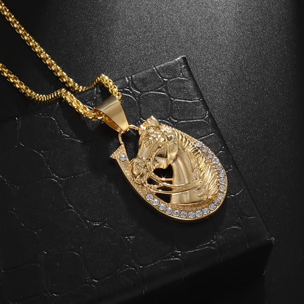 Golden Horse Head & Horseshoe Necklace
