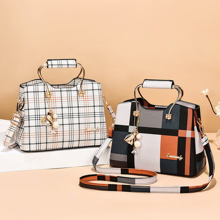 Colorblock Plaid Pendant Shoulder Bag