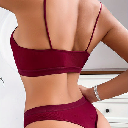 Elegant Ribbed Burgundy Lingerie Set