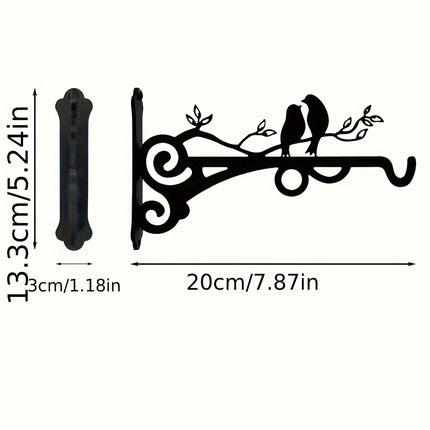 Elegant Black Wrought Iron Bird Design Flower Pot Hanger