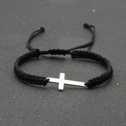 Men's Braided Stainless Steel Cross Bracelet