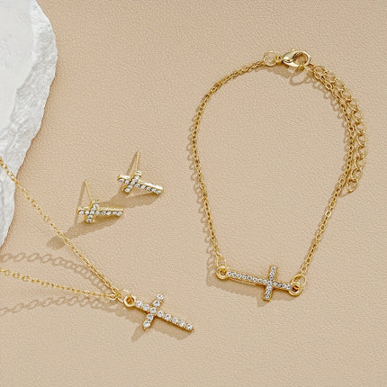 Vintage Rhinestone Cross Jewelry Set