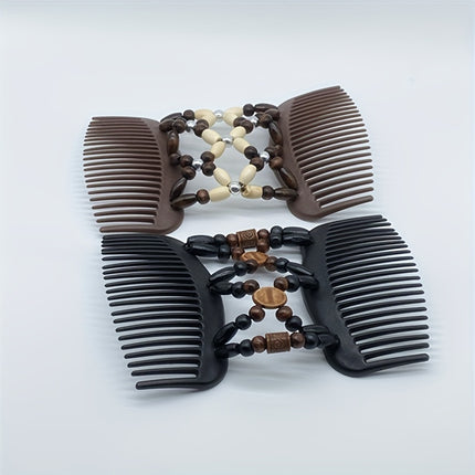 Wooden Beaded Double Hair Comb